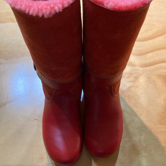 RARE Vintage RED SVEN No. 6 tall shearling clogs Size 39 - Picture 1 of 10